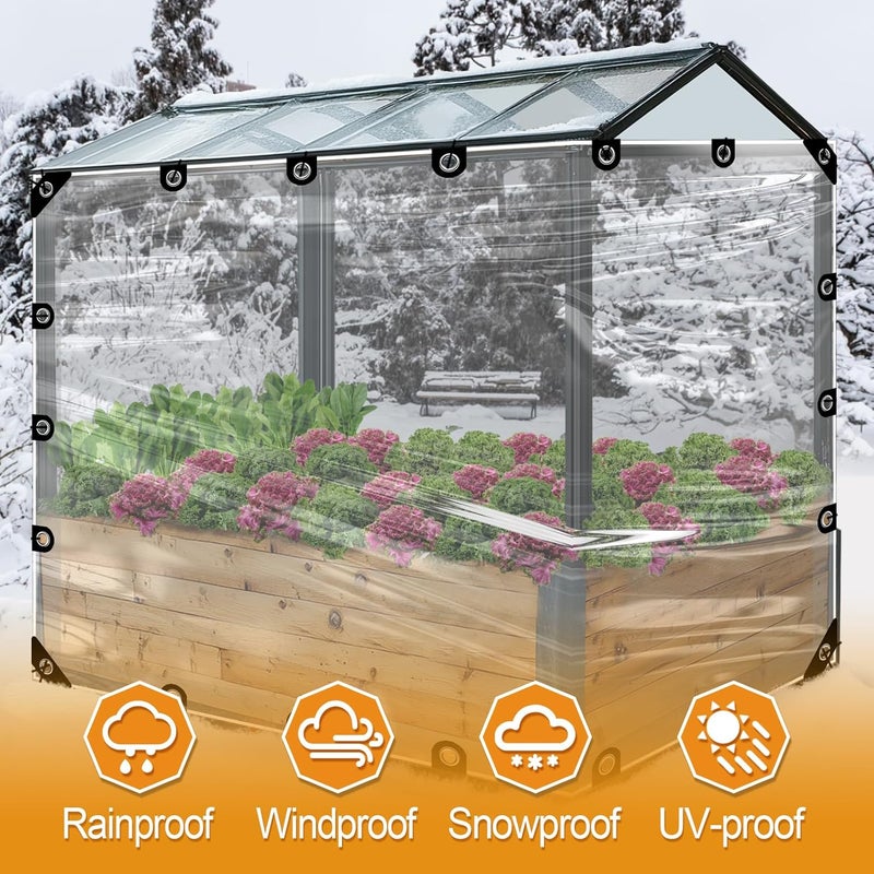 Beeplove 6.6x10ft Anti-Tear Clear Tarp Waterproof for Patio Winterizing - 2pcs Windproof Poly Tarpaulin, Heavy Duty Transparent Enclosure with Grommets for Covering Chicken Coops Greenhouse Garden Plants - Image 5